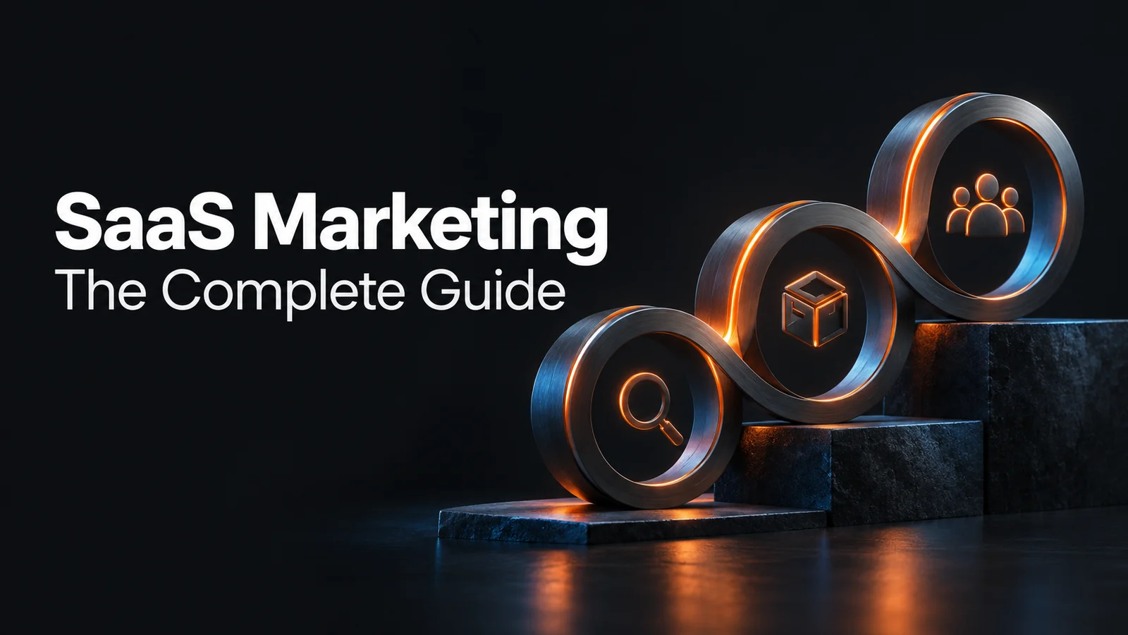 SaaS Marketing: The Complete Guide, illustrated with connected discovery, product and customer symbols.